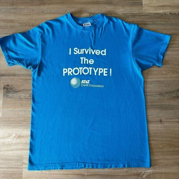 Vintage AT&T I Survived The Prototype Graphic Tee Shirt Blue XL Single Stitch - Picture 1 of 6